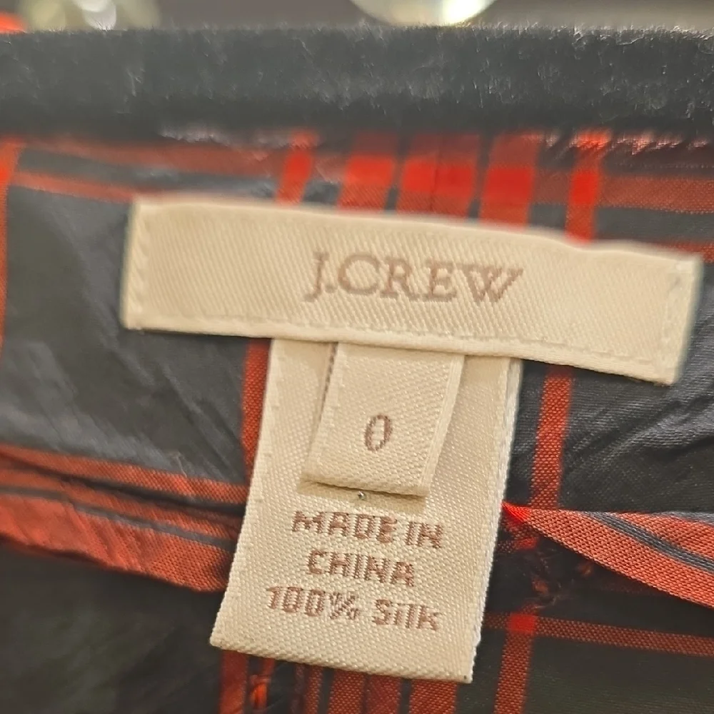 J. Crew Red and Black Silk Plaid Blouse